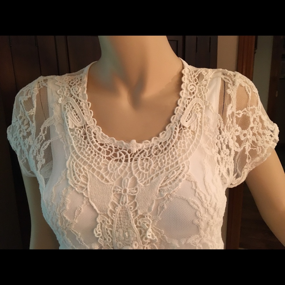 Sheer Lace Overlay Tunic